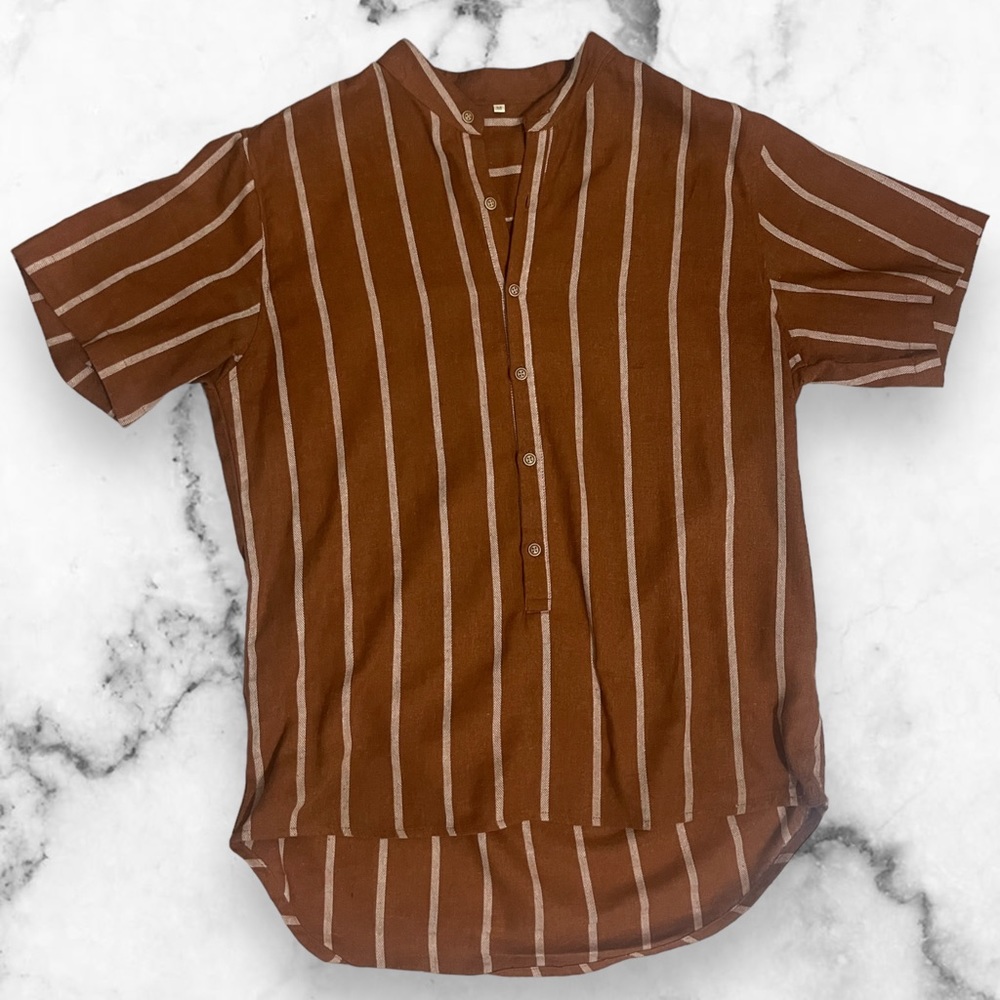 Brown striped button down shirt